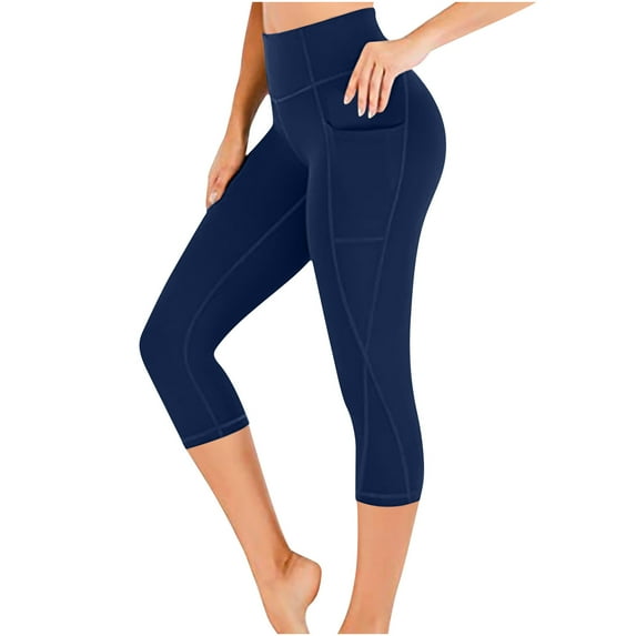 Womens High Waist Workout Leggings Skinny Sweat Yoga Pants with Pockets Winter Solid Color Capri Trousers