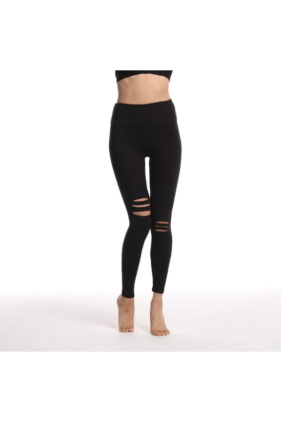 Womens High Waist Yoga Pants Cutout Ripped Hiden Belly Booty Sculpting Workout Running Yoga Skinny Leggings (XXL, Black-C)