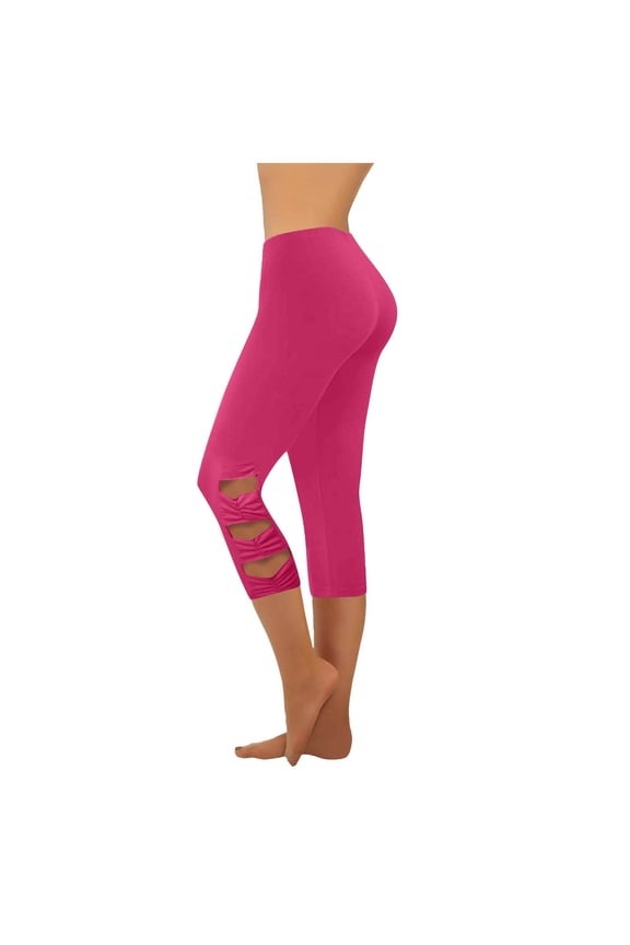 Womens High Waist Yoga Pants Cutout Ripped Workout Running Gym Leggings Pleated Casual Stretch Soft Lightweight Summer Pant
