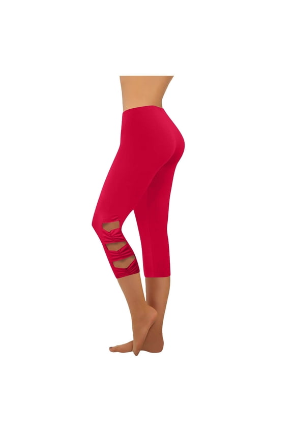 Womens High Waist Yoga Pants Cutout Ripped Workout Running Gym Leggings Pleated Casual Stretch Soft Lightweight Summer Pant