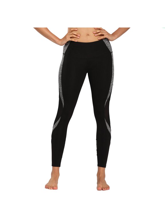 Womens High Waist Yoga Workout Leggings Color Block Quick Dry Running Gym Pants Mesh Patchwork Activewear Black, XL