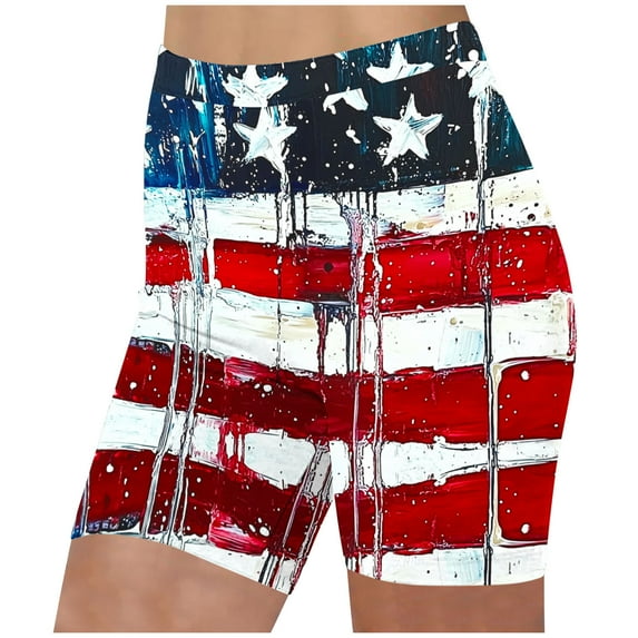 Womens High Waisted American Flag Shorts Stretch Star Stripes Yoga Beach Workout with Elastic Waist Pockets 4th of July Patriotic Casual Summer Outfits