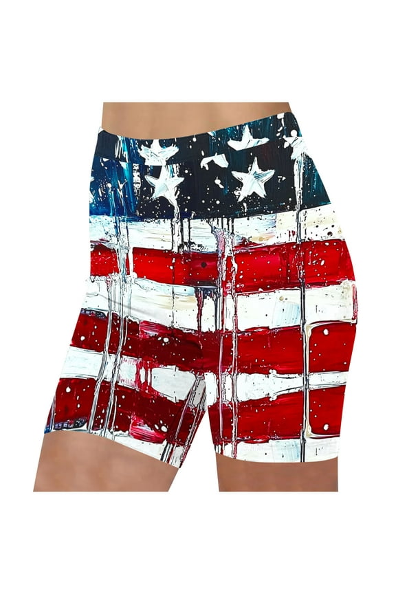 Womens High Waisted American Flag Shorts Stretch Star Stripes Yoga Beach Workout with Elastic Waist Pockets 4th of July Patriotic Casual Summer Outfits