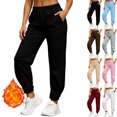 thumbnail image 1 of Womens High Waisted Athletic Joggers Fleece Workout Sweatpants Pintuck Tapered Drawstring Elastic Waist Track Pants with Pockets for Running, Black, XXL, 1 of 9