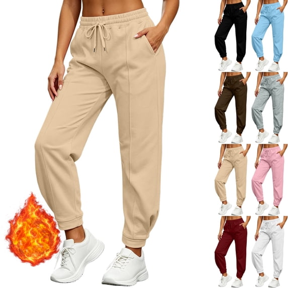 Womens High Waisted Athletic Joggers Fleece Workout Sweatpants Pintuck Tapered Drawstring Elastic Waist Track Pants with Pockets for Running, Khaki, 3XL