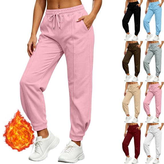 Womens High Waisted Athletic Joggers Fleece Workout Sweatpants Pintuck Tapered Drawstring Elastic Waist Track Pants with Pockets for Running, Pink, XL