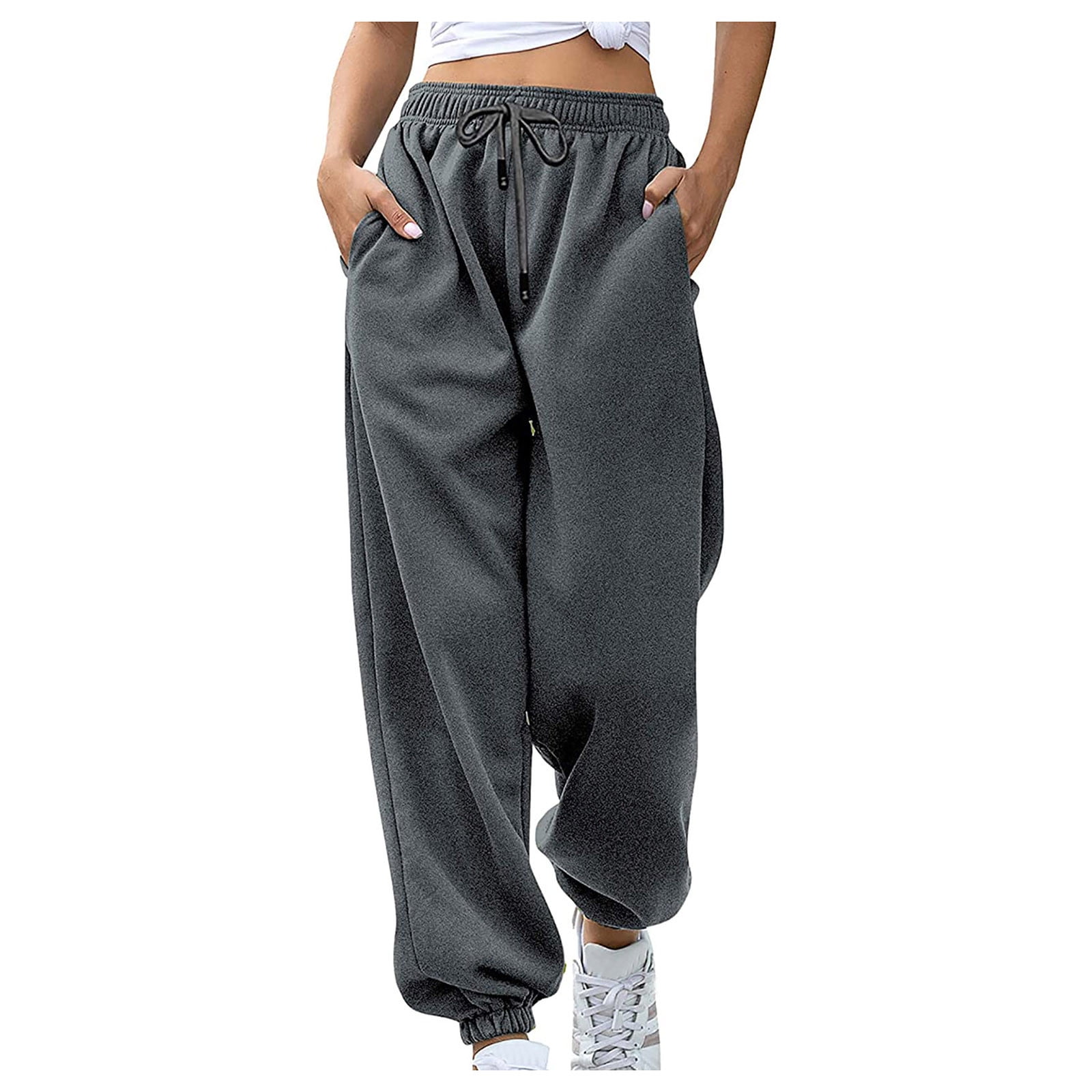 Womens High Waisted Baggy Sweatpants Comfy Drawstring Elastic Waist Jogger  Pants Athletic Lounge Trousers with Pockets 