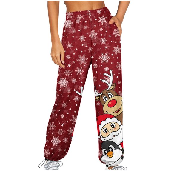 Womens High Waisted Baggy Sweatpants Comfy High Waist Jogger Pants Christmas Trendy Lounge Trousers with Pockets