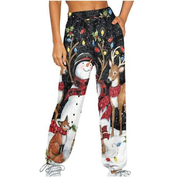 Womens High Waisted Baggy Sweatpants Comfy High Waist Jogger Pants Christmas Trendy Lounge Trousers with Pockets