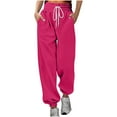 thumbnail image 1 of Womens High Waisted Baggy Sweatpants Fashion Trends Solid Color Elastic Waist Jogger Pants Sweatpants With Pocket Hot Pink XL, 1 of 5