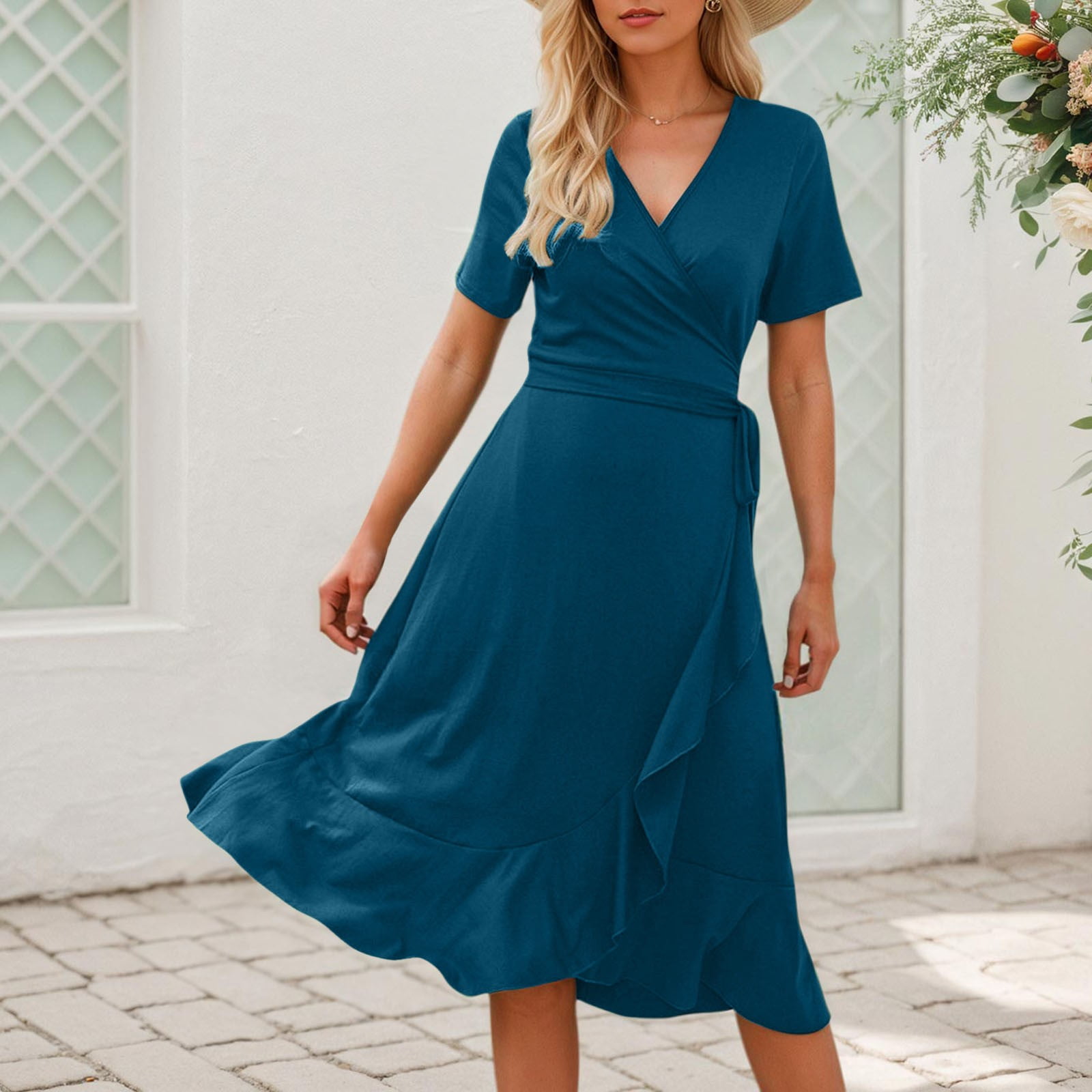 Womens High Waisted Belted Maxi Dress Solid Color Short Sleeve Dress For  Vacation Summer Tunic Summer Dresses for Womens Cute Womens Dresses for  Summer 1700's Dresses for Women Cute Dresses for Women -
