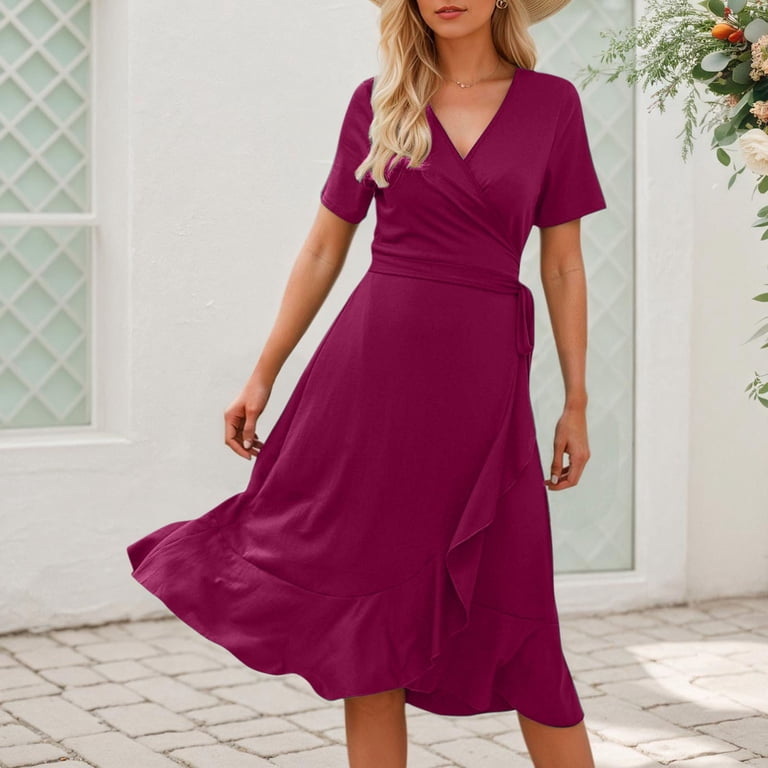 womens cute dresses High Waisted Belted Maxi Dress Solid Color Short Sleeve Dress For Vacation Summer Tunic Summer for Womens Womens Dresses for Summer 1700's Dresses for Women Cute Dresses for Women model-amelia Waist:W-31 Minimalist Backless Linen Wedding Elegant The Countryside Charm Ivory