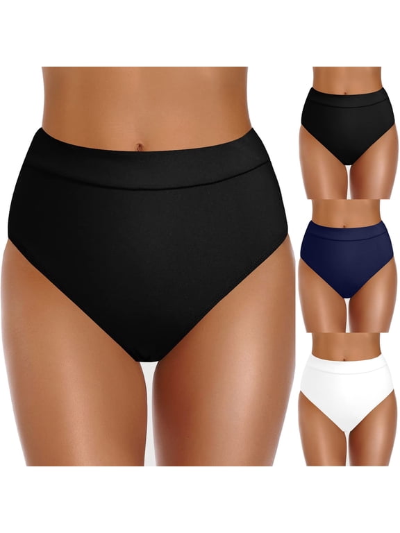 Womens High Waisted Bikini Bottom Full Coverage Bathing Suit Swim Bottoms High Cut Swimsuit Shorts Women's Swimwear Bottoms Black, Size L