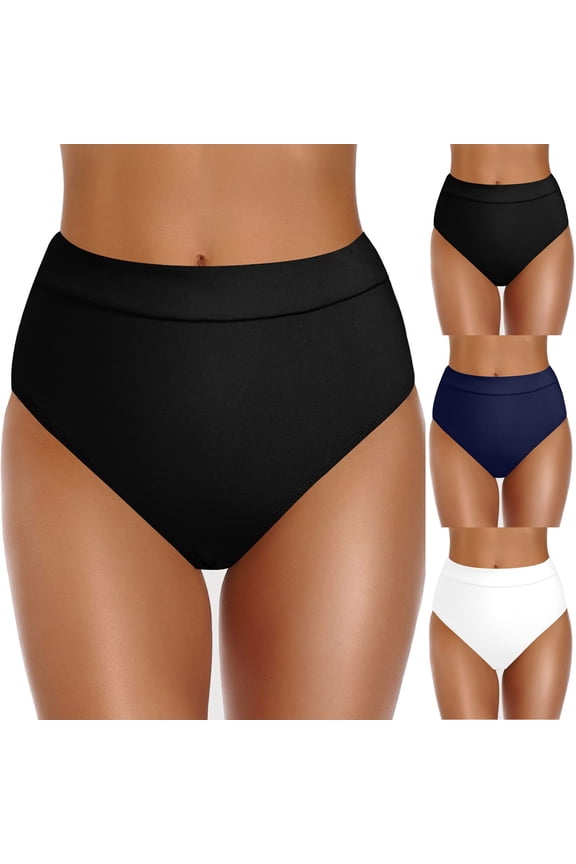 Womens High Waisted Bikini Bottom Full Coverage Bathing Suit Swim Bottoms High Cut Swimsuit Shorts Women's Swimwear Bottoms Black, Size S