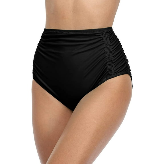 Womens High Waisted Bikini Bottom Ruched Side Swim Shorts Tankini Briefs