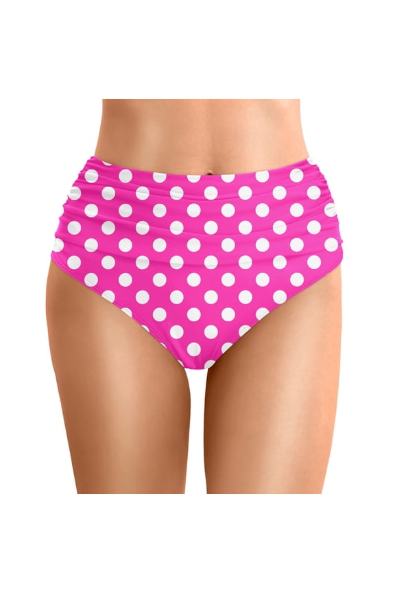 Womens High Waisted Bikini Bottoms Polka Dot Swim Bottom Ruched Tummy Control Swimsuits Bottoms Full Coverage Bathing Suits Hot Pink XL