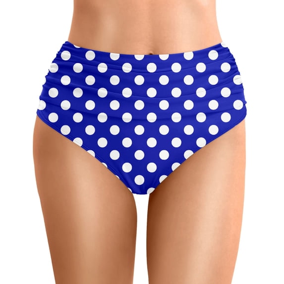 Womens High Waisted Bikini Bottoms Polka Dot Tummy Control Ruched Swim Bottom Full Coverage Swimsuits Bottoms Pool Party Blue XL