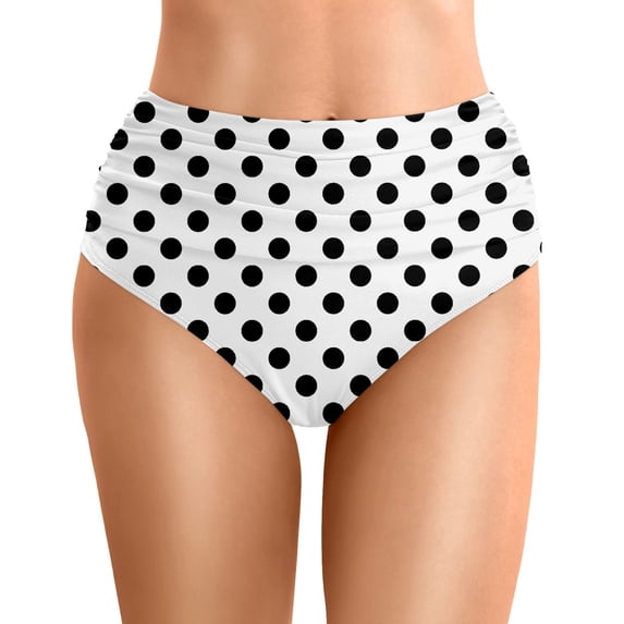 Womens High Waisted Bikini Bottoms Polka Dot Tummy Control Ruched Swim Bottom Full Coverage Swimsuits Bottoms Pool Party White L
