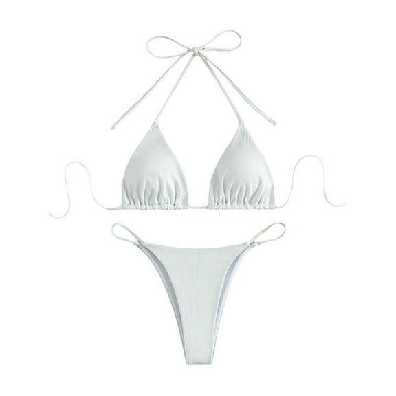 Womens High Waisted Bikini Sets 2 Piece Drawstring Control Swimwear String Triangle Bikini Sets For Summer Swimming,Size:XS