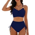 thumbnail image 1 of Womens High Waisted Bikini Sets Drawstring Tummy Control Swimsuits Lace up Bikini Tops Ruched Push up 2 Piece Bathing Suits, 1 of 5