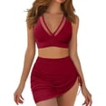 thumbnail image 1 of Womens High Waisted Bikini Sets Slim Fit Swim Skirt Swimsuits Mesh Sarong Wraps Two Piece Bathing Suits, 1 of 5