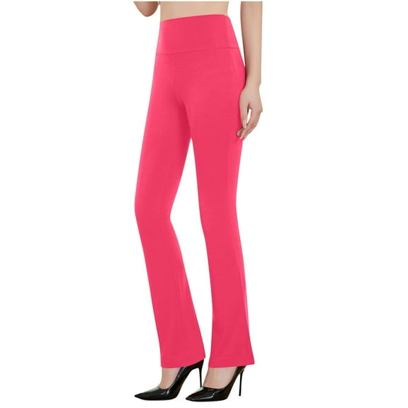 Womens High Waisted Bootcut Pants Soft Stretch Spandex Cotton Flared Leggings Yoga Workout Activewear (2XL, Hot Pink)