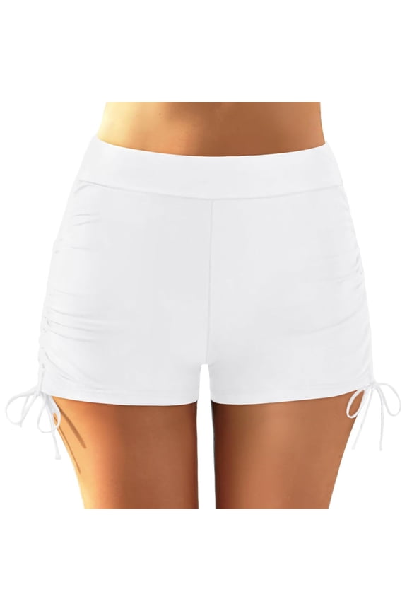 Womens High Waisted Boy Shorts Swimsuit Bottom Drawstring Side Ruched Bikini Briefs Modest Beach Board Shorts M