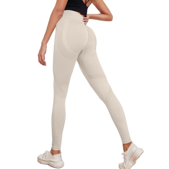 Womens High Waisted Butt Lifting Seamless Resistance Band Leggings,Built-in Bands for Yoga Gym Sculpting Leggings Beige M