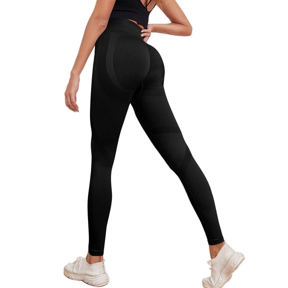 Womens High Waisted Butt Lifting Seamless Resistance Band Leggings,Built-in Bands for Yoga Gym Sculpting Leggings Black L