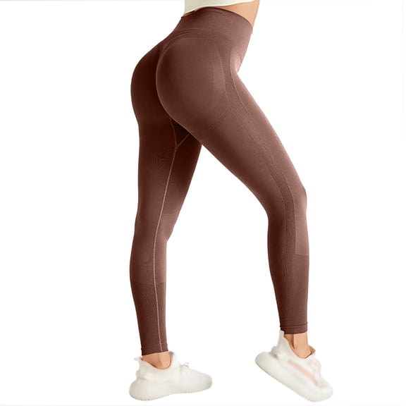 Womens High Waisted Butt Lifting Seamless Resistance Band Leggings,Built-in Bands for Yoga Gym Sculpting Leggings Brown S