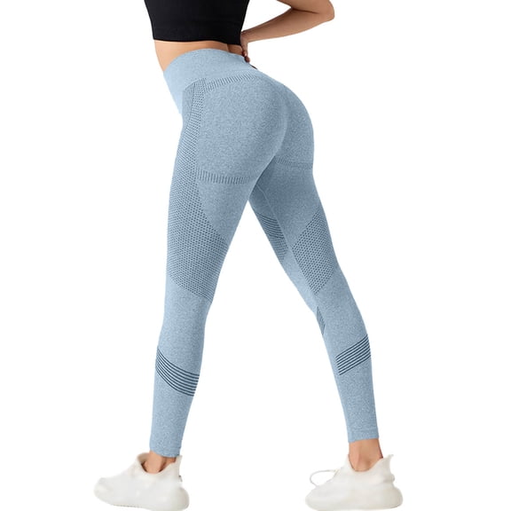 Womens High Waisted Butt Lifting Seamless Resistance Band Leggings,Built-in Bands for Yoga Gym Sculpting Leggings Light Blue L
