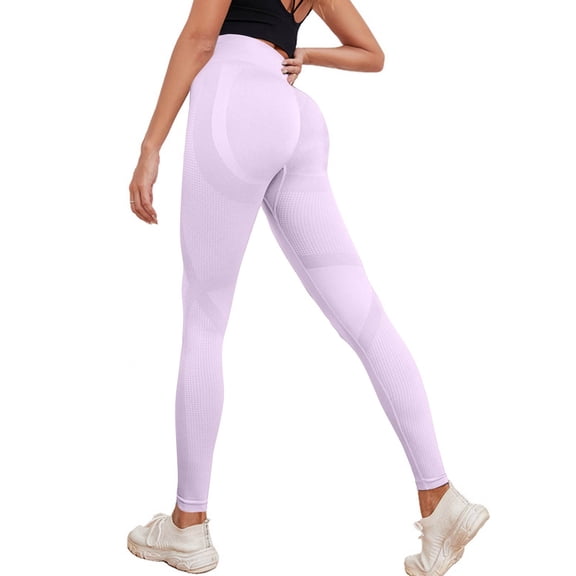 Womens High Waisted Butt Lifting Seamless Resistance Band Leggings,Built-in Bands for Yoga Gym Sculpting Leggings Light Purple L