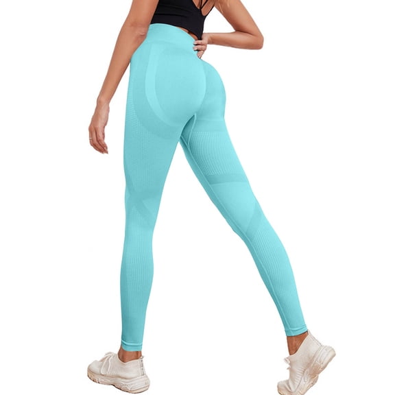 Womens High Waisted Butt Lifting Seamless Resistance Band Leggings,Built-in Bands for Yoga Gym Sculpting Leggings Sky Blue S