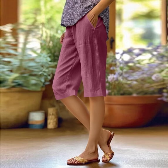 Womens High Waisted Capri Pants Casual Loose Fit Wide Leg Cropped Trousers with Pockets for Office Work Shopping Travel Summer Style, B XL