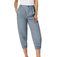thumbnail image 1 of Womens High Waisted Capris Business Casual Summer Solid Casual Button Zipper Capris Jogger Pants with Pockets Gray 3XL, 1 of 5