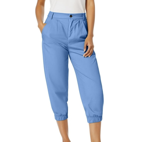 Womens High Waisted Capris Joggers Pants Casual Solid Color Summer Cropped Lounge Pant for Running Hiking Walking