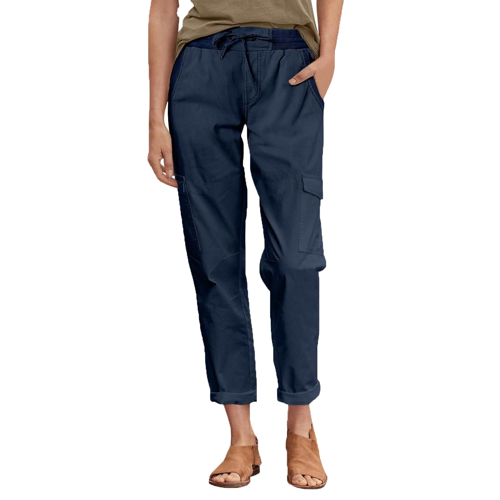 Womens High Waisted Cargo Pants Drawstring Elastic Waist Straight Leg