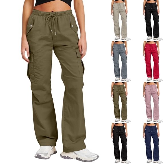 Womens High Waisted Cargo Pants Stretchy Wide Leg Y2K Fashion Travel Pants with Pockets Pink 2XL