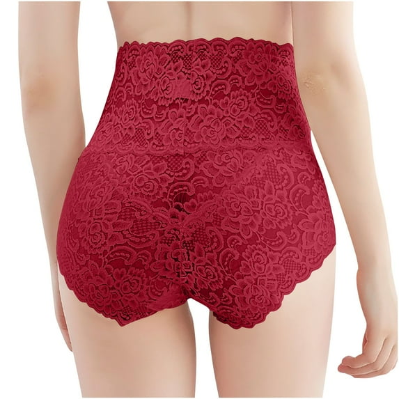 Womens High Waisted Cotton Underwear Cotton Briefs, Women's New Solid Color Lace Pattern High-waisted Breathable Panties
