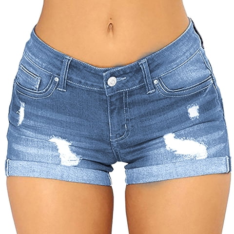 Womens High Waisted Denim Shorts Jeans Shorts Ripped Stretchy Jean Girls Bottoms Shorts