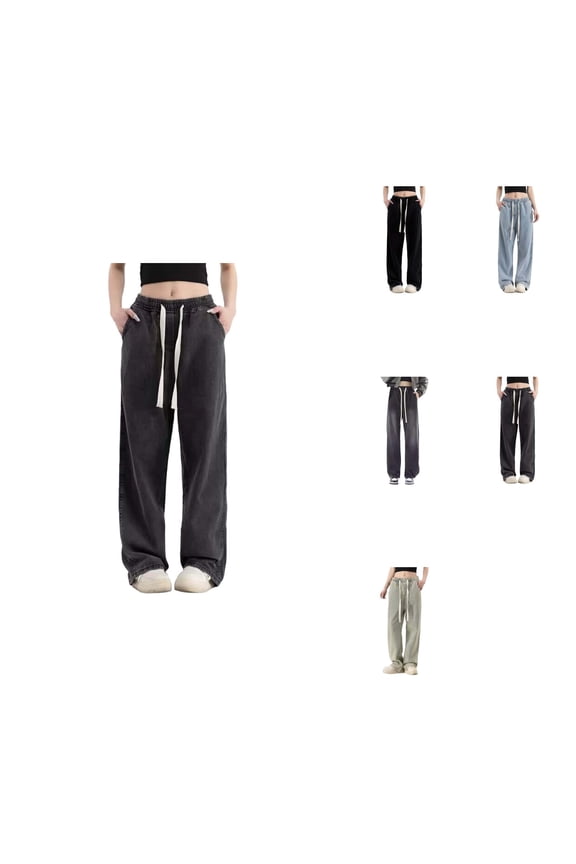 Womens High Waisted Distressed Denim Jeans Stretchy Straight Leg Casual Trousers with Pockets for Everyday Wear