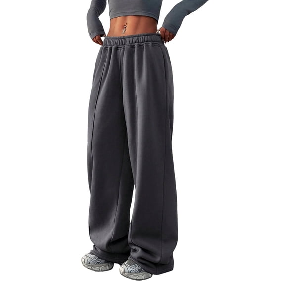 Womens High Waisted Drawstring Waist Wide Leg Sweatpants with Pockets Casual Loose Yoga Pants Dark Gray L