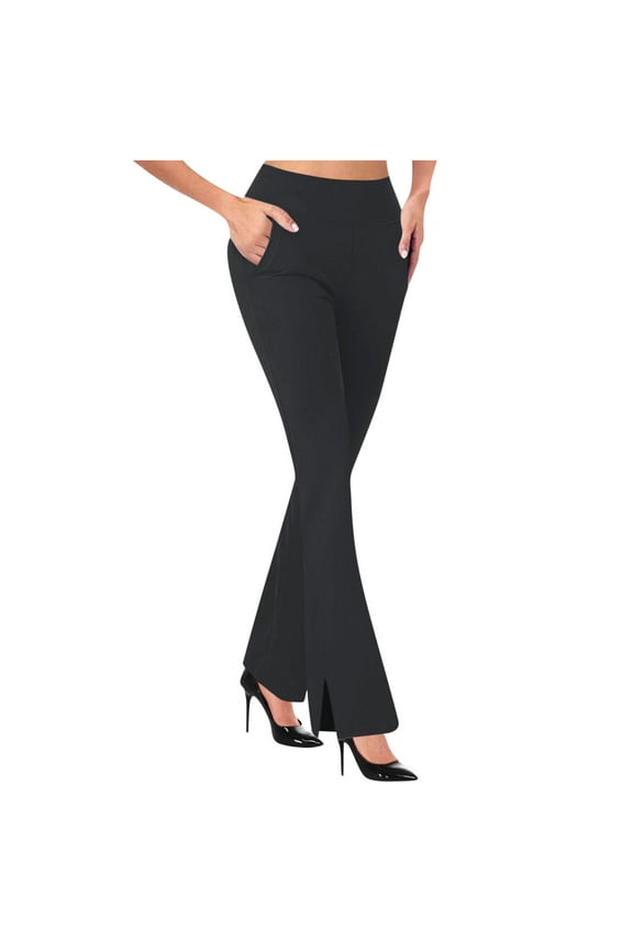 Womens High Waisted Dress Yoga Pants with Pockets Side Split Casual Work Wide Leg Stretch Palazzo Sweatpants (XL, Black)