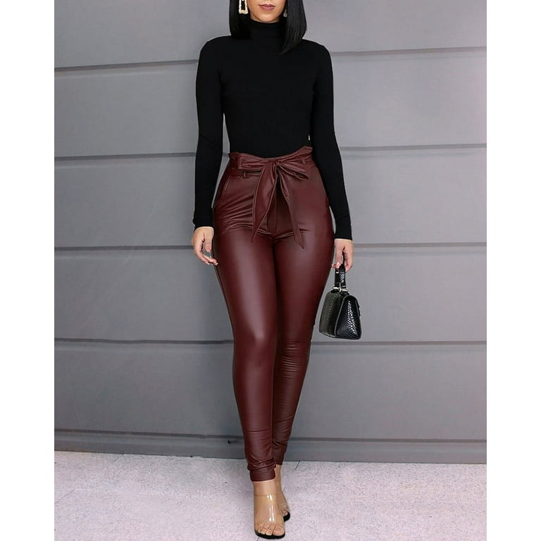 Faux leather leggings hot style leather pants women's thin large stretch  leggings cropped trousers