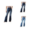 thumbnail image 1 of Womens High Waisted Flare Bell Bottom Jeans Stretchy Ripped Blue Denim Trousers with Wide Leg Bootcut Fit, 1 of 6