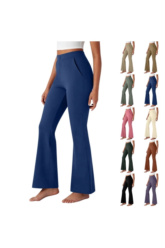 Womens High Waisted Flare Pants Casual Button Down Trousers 2026 Trendy Work Office Pants with Side Pockets Royal Blue L