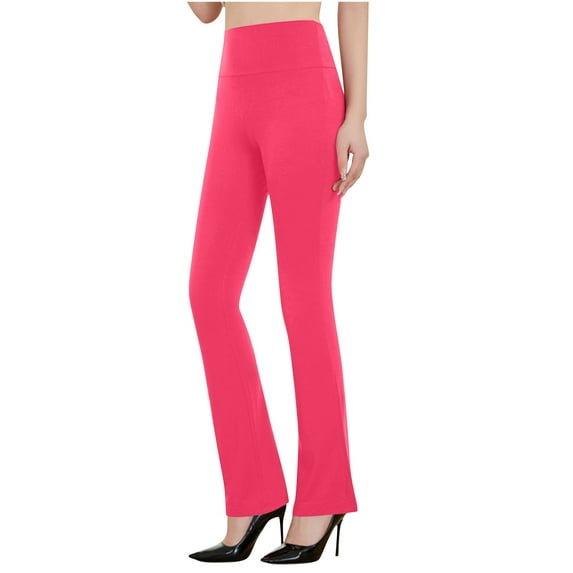 Womens High Waisted Flare Yoga Pants Hot Pink Bootcut Leggings for Dance, Workout & Casual, Tummy Control Nylon Spandex Fitness Pants for Women,Size 2XL