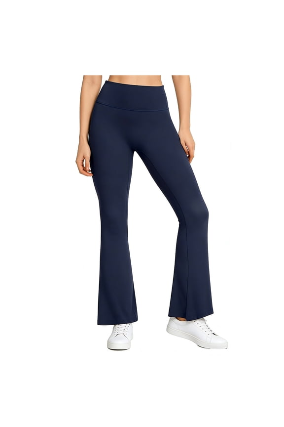 Womens High Waisted Flare Yoga Pants with Tummy Control - Navy Blue Buttery Soft 4-Way Stretch S-XXL,Size S