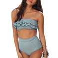 thumbnail image 1 of Womens High Waisted Flounce Bandeau Bikini Set Striped Ruffle Strapless 2 Piece Bathing Suit Summer Swimwear, 1 of 2