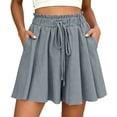 thumbnail image 1 of Womens High Waisted Flowy Shorts - Drawstring Elastic Waist Wide Leg Loose Casual Summer Shorts with Pockets Gray S, 1 of 6